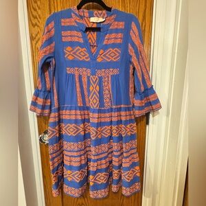 NWOT Boutique Blue and Orange Geometric Dress from Greece